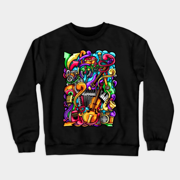 Music Doodle Illustration Crewneck Sweatshirt by Kincrevstudio